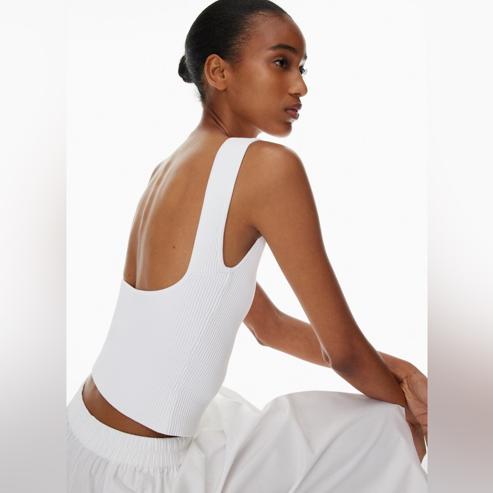 Babaton White Ribbed Short Sleeve Top